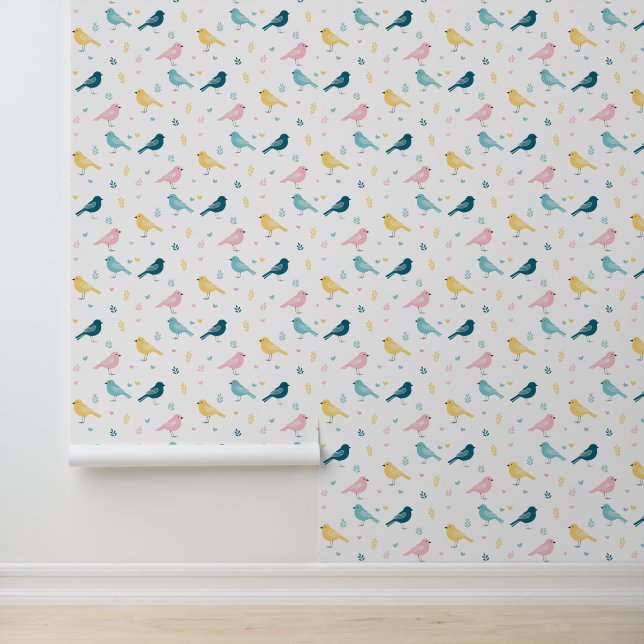 Papier Peint Minimal Scandi Bird Pattern Nursery (Application)