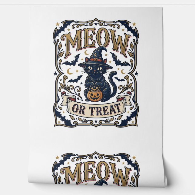 Papier Peint Minou ou traiter Chat Halloween Chat effrayant Vin (Déroulement)