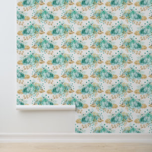 Papier Peint Mint Gold Floral