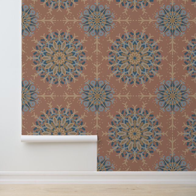 Papier Peint Mocha Mousse Turquoise Mandala Retro MidCentury (Application)