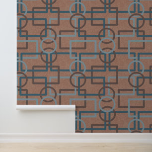 Papier Peint Mocha Mousse Turquoise Retro Cercles Carré géométr