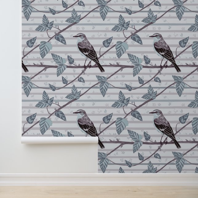 Papier Peint Mocking Bird and Yellow Flowers (Application)