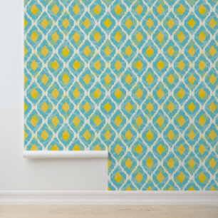Papier Peint Mode tribal moderne ikat bleu jaune