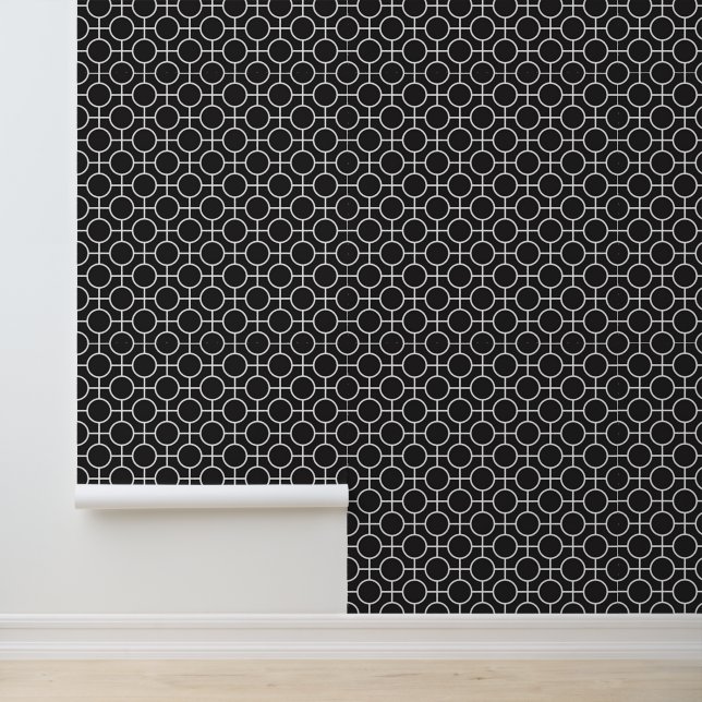Papier Peint Modèle de forme rétro géométrique noire (Application)