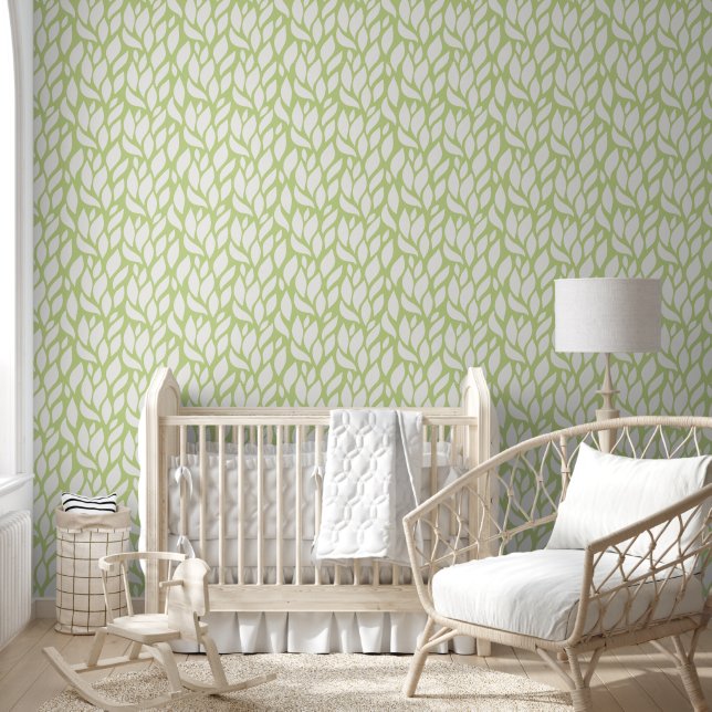 Papier Peint Modèle feuille vert-blanc (Enfants)