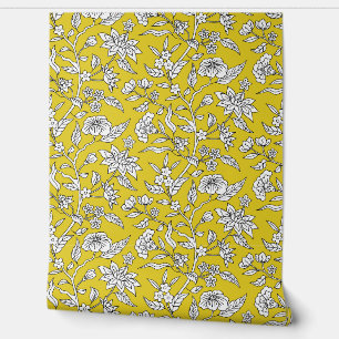 Papier Peint Modèle floral coloré   Moutard Jaune Or