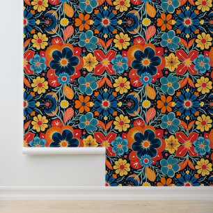 Papier Peint Modèle floral coloré sur Arrière - plan foncé
