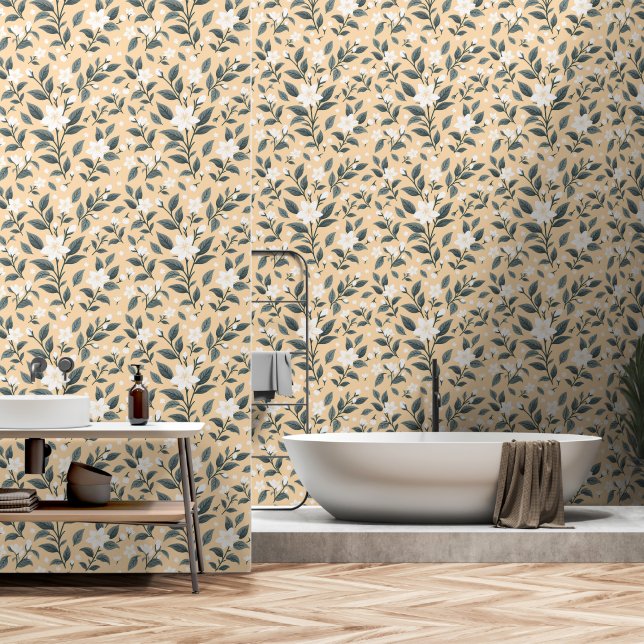 Papier Peint Modèle floral de Jasmin délicat (Salle de bain)