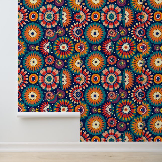 Papier Peint Modèle floral géométrique coloré (Application)