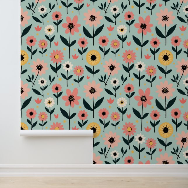 Papier Peint Modèle floral rétro de printemps lunaire (Application)
