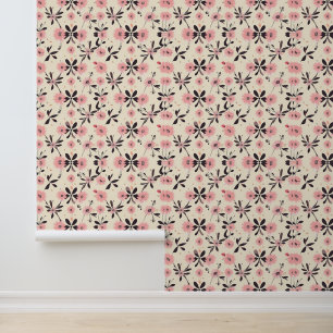Papier Peint Modèle Floral rose vintage sur crème