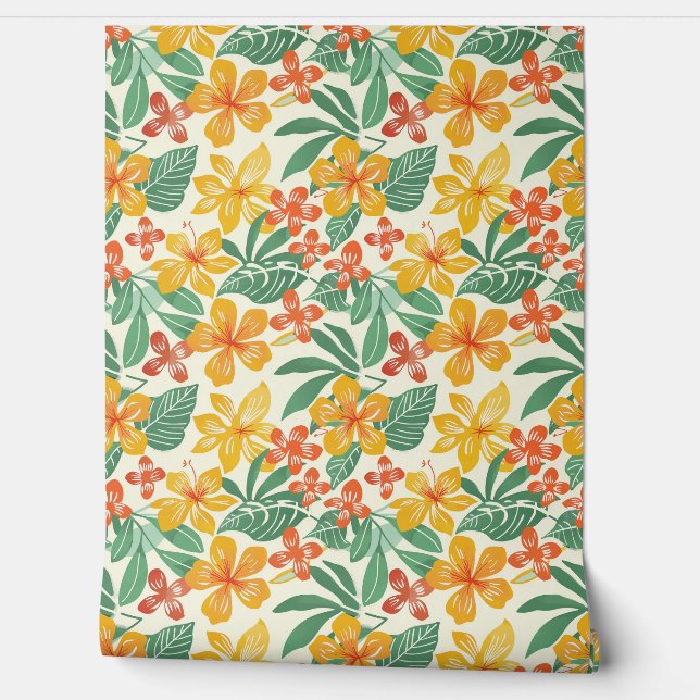 Papier Peint Modèle floral tropical vibre (Déroulement)