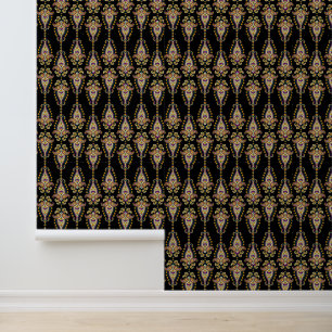 Papier Peint Modèle floral vintage noir peigne et bâton