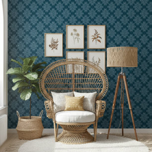 Papier Peint Modèle simple moderne de Damas florales bleu foncé