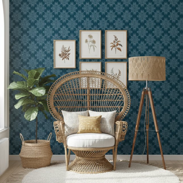 Papier Peint Modèle simple moderne de Damas florales bleu foncé (Créateur téléchargé)