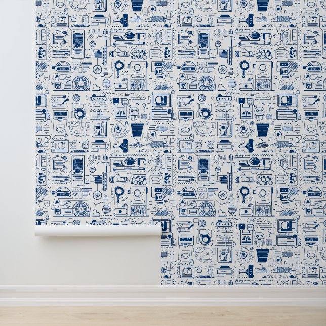 Papier Peint Modèle technologique Abstrait Doodle Motif (Application)