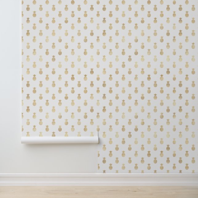 Papier Peint Modèle Tropical Gold Ananas (Application)
