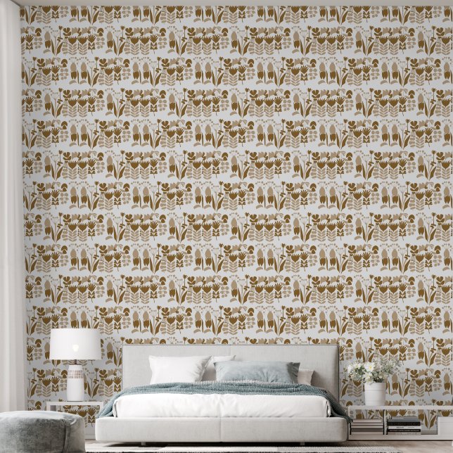 Papier Peint Modern Abstract Floral Silhouette Pattern (Chambre à coucher)