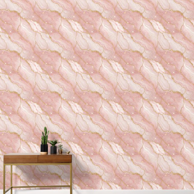 Papier Peint Modern Rose Quartz Marble Gold (Couloir)