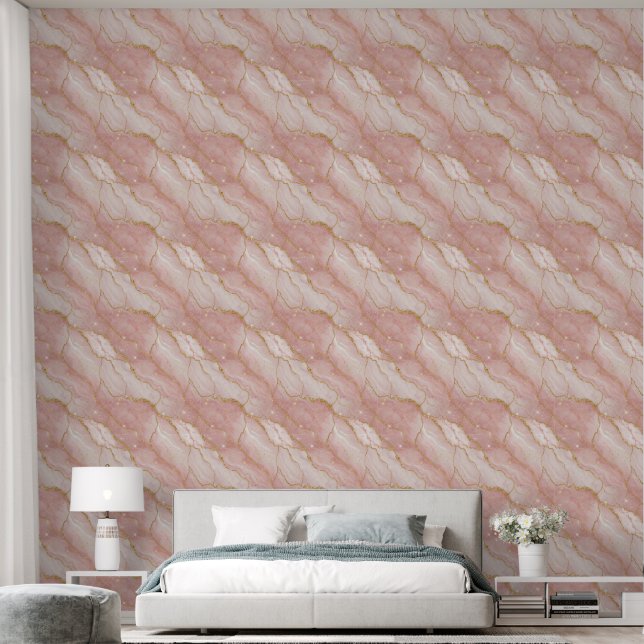 Papier Peint Modern Rose Quartz Marble Gold (Chambre à coucher)