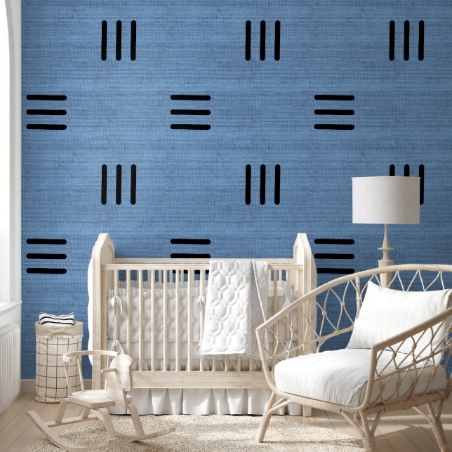 Papier Peint Moderne Africain Mudcloth Style Clair Bleu (Enfants)