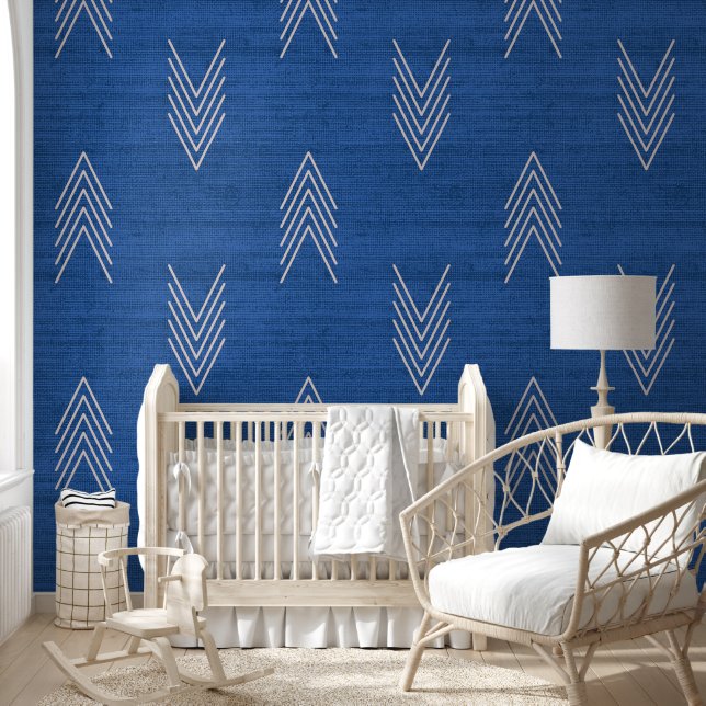 Papier Peint Moderne Africain Tendance Mudcloth Bleu (Enfants)