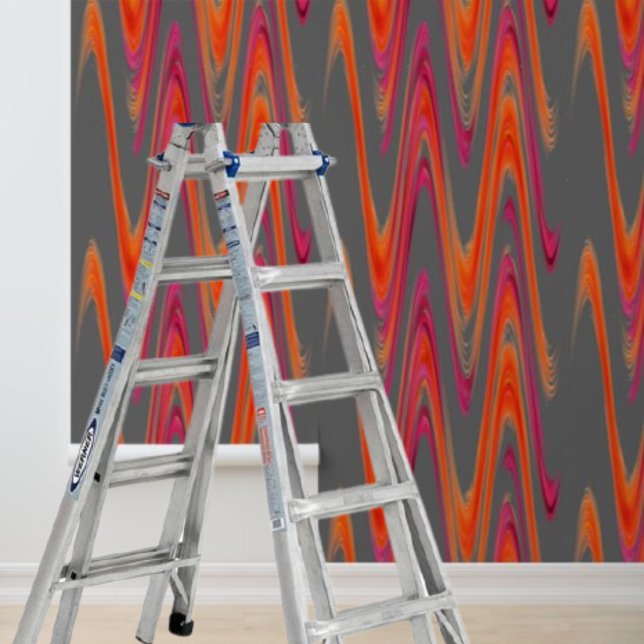 Papier Peint Moderne autocollant gris orange motif zig-zag (Peel stick modern gray orange zigzag pattern wallpaper)