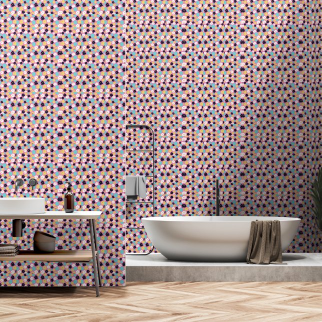 Papier Peint Moderne Chic Floral Rose (Salle de bain)