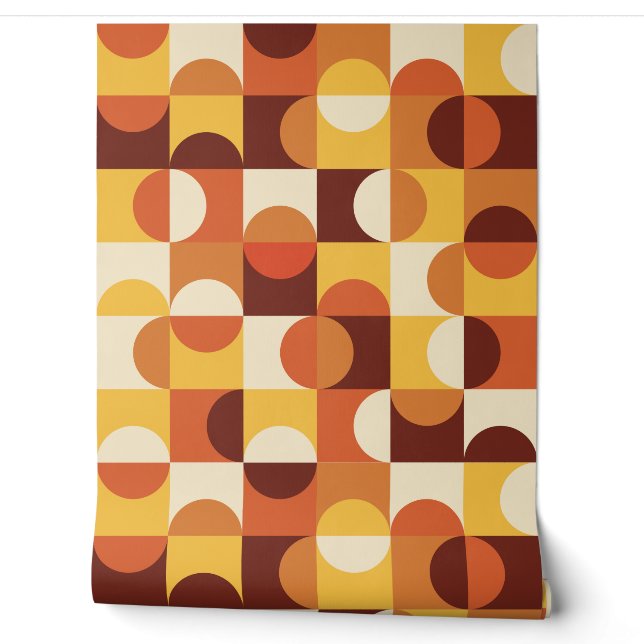 Papier Peint Moderne du milieu du siècle Demi-cercles jaune et  (Déroulement)
