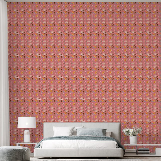 Papier Peint  Moderne Élégant Aquarelle Rose  (Chambre à coucher)