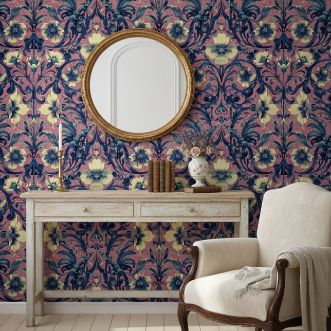 Papier Peint Moderne Élégant Rose Et Bleu Floral Baroque (Créateur téléchargé)