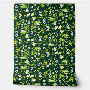 Papier Peint Moderne motif floral scandinave vert foncé