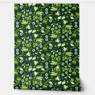 Papier Peint Moderne motif floral scandinave vert foncé