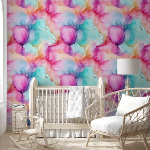 Papier Peint Moderne Pink Blue Pastel Encre d'alcool Abstraite