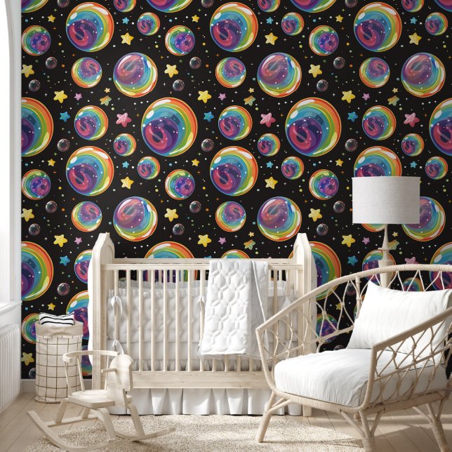 Papier Peint Moderne Rainbow Bubbles Simples Motif stylé (Enfants)