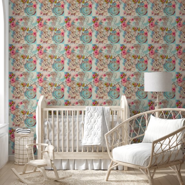 Papier Peint Moderne Retro Victorian Pastel Steampunk Floral (Enfants)