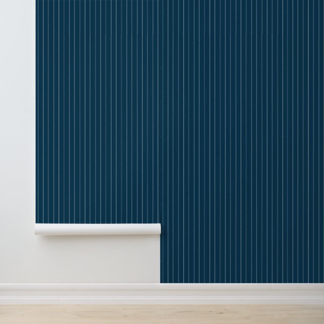 Papier Peint Moderne tendance 1" Pinstripe Dark Navy bleu (Application)