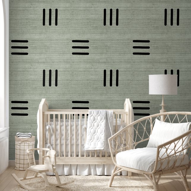 Papier Peint Moderne Tendance Africaine Mudcloth Vert Clair (Enfants)