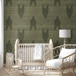Papier Peint Moderne tendance en tissu de boue africain vert