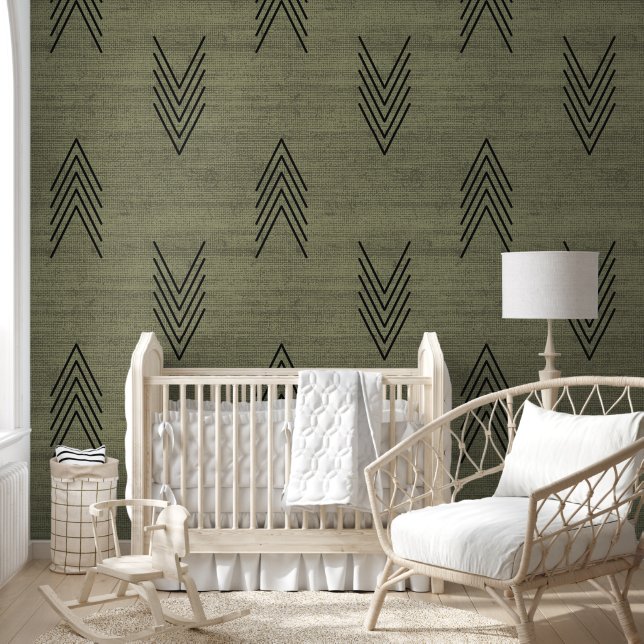 Papier Peint Moderne tendance en tissu de boue africain vert (Enfants)