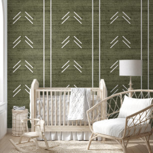 Papier Peint Moderne tendance en tissu de boue africain vert