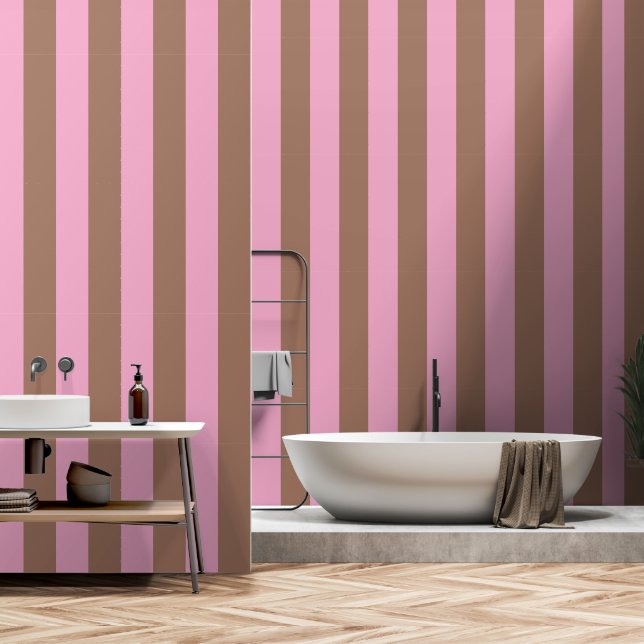 Papier Peint Moderne tendance Mocha Brown rose rayures (Salle de bain)