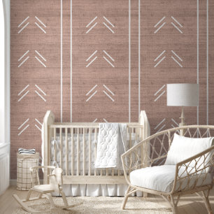 Papier Peint Moderne Tissu Africain Mudcloth Rose Clair Tendanc