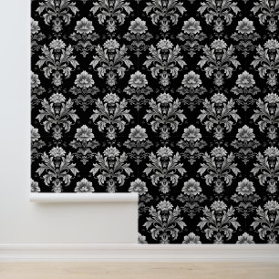 Papier Peint Moderne Vintage noir et blanc Damas gothique