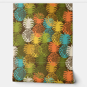 Papier Peint Momona Hawaiian Tropical Pineapple Toss - Marron