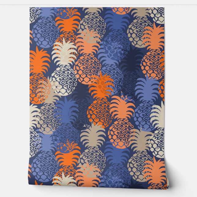 Papier Peint Momona Hawaiian Tropical Pineappy Toss - Navy (Déroulement)
