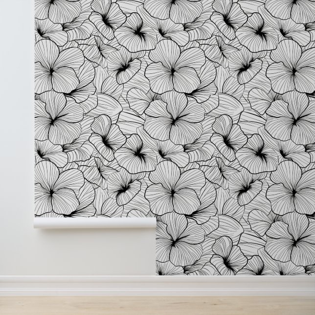 Papier Peint Monochrome Moderne Abstrait Floral Esthétique (Application)
