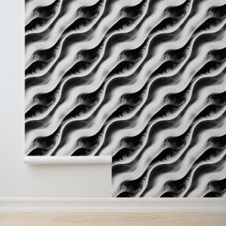 Papier Peint Monochrome Wavy Abstract Pattern – Minimalist Blac