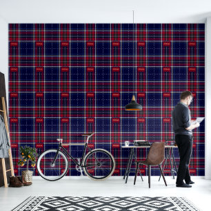 Papier Peint Monogramme bleu rouge Tartan en Police de Lion cel