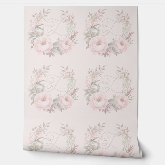 Papier Peint Monogramme floral épais lunaire (Déroulement)